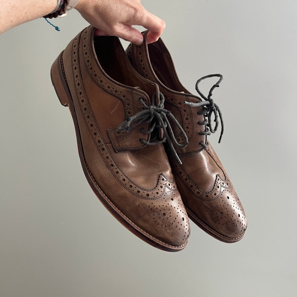 Mens Brown Leather Wingtip Shoes 10.5 Brogue Oxford Shoes Office Preppy Loafer